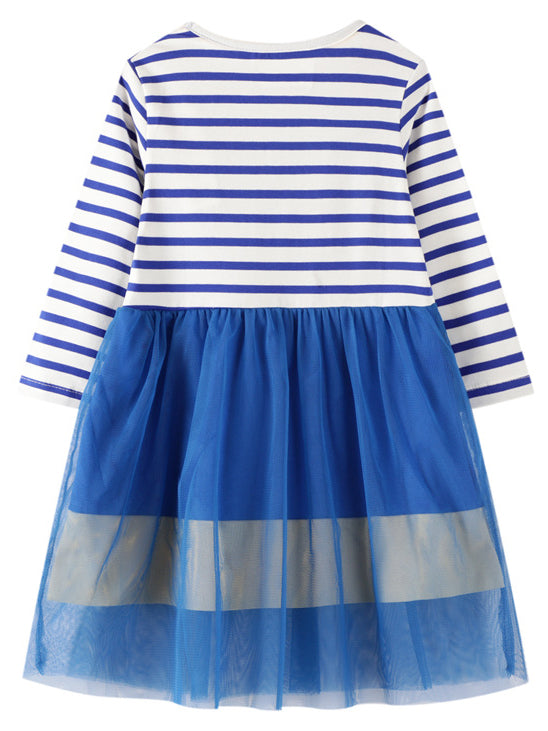 <tc>Mergaitiška dryžuota suknelė Carys mėlyna</tc>