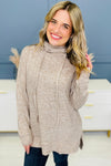 Apricot Drawstring Cowl High Neck Long Sleeve Split Top