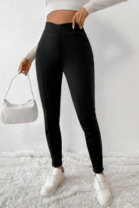 Black Crossed Waist Seamed Leg Thermal Leggings