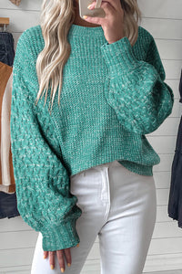 Sea Green Cable Knit Sleeve Drop Shoulder Sweater