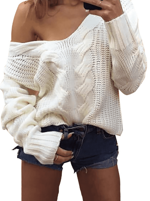 LOOSE-FITTING V-NECK SWEATER TOP TANIYA white