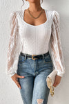 White Frenchy Contrast Lace Bishop Sleeve Bodysuit