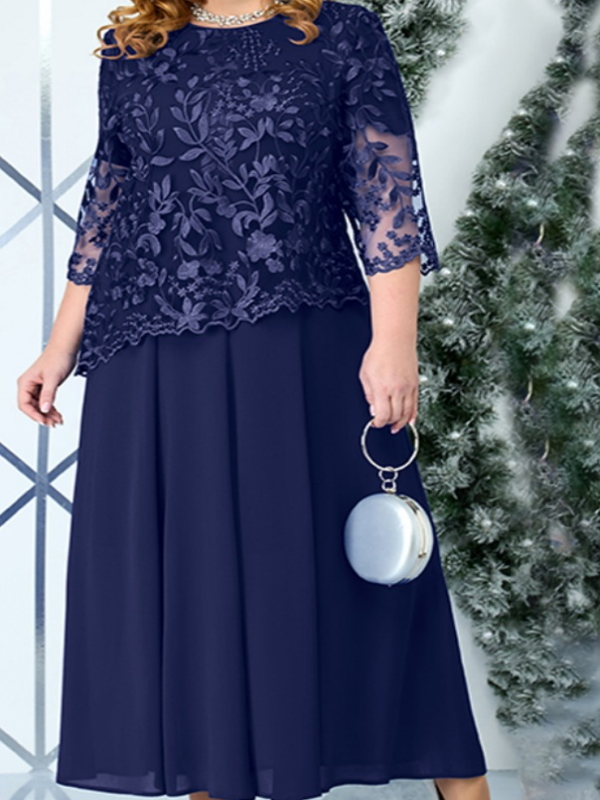 <tc>Plius dydžio suknelė Koron tamsiai mėlyna</tc>