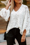 White Floral Lace Crochet Loose Fit V Neck Top